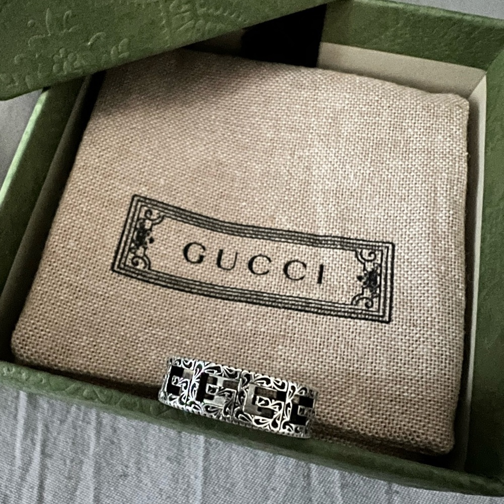 Gucci Sterling Silver Square G Ring Size 8